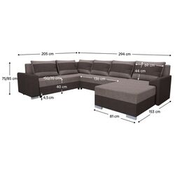 Диван П-образный Tempo Kondela Andres (Dark Brown/Grey) Thumb