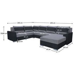 Canapea in forma de U Tempo Kondela Andres (Dark Grey/Grey) Thumb