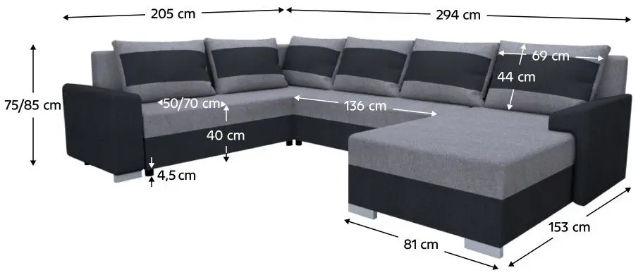 Canapea in forma de U Tempo Kondela Andres (Dark Grey/Grey)