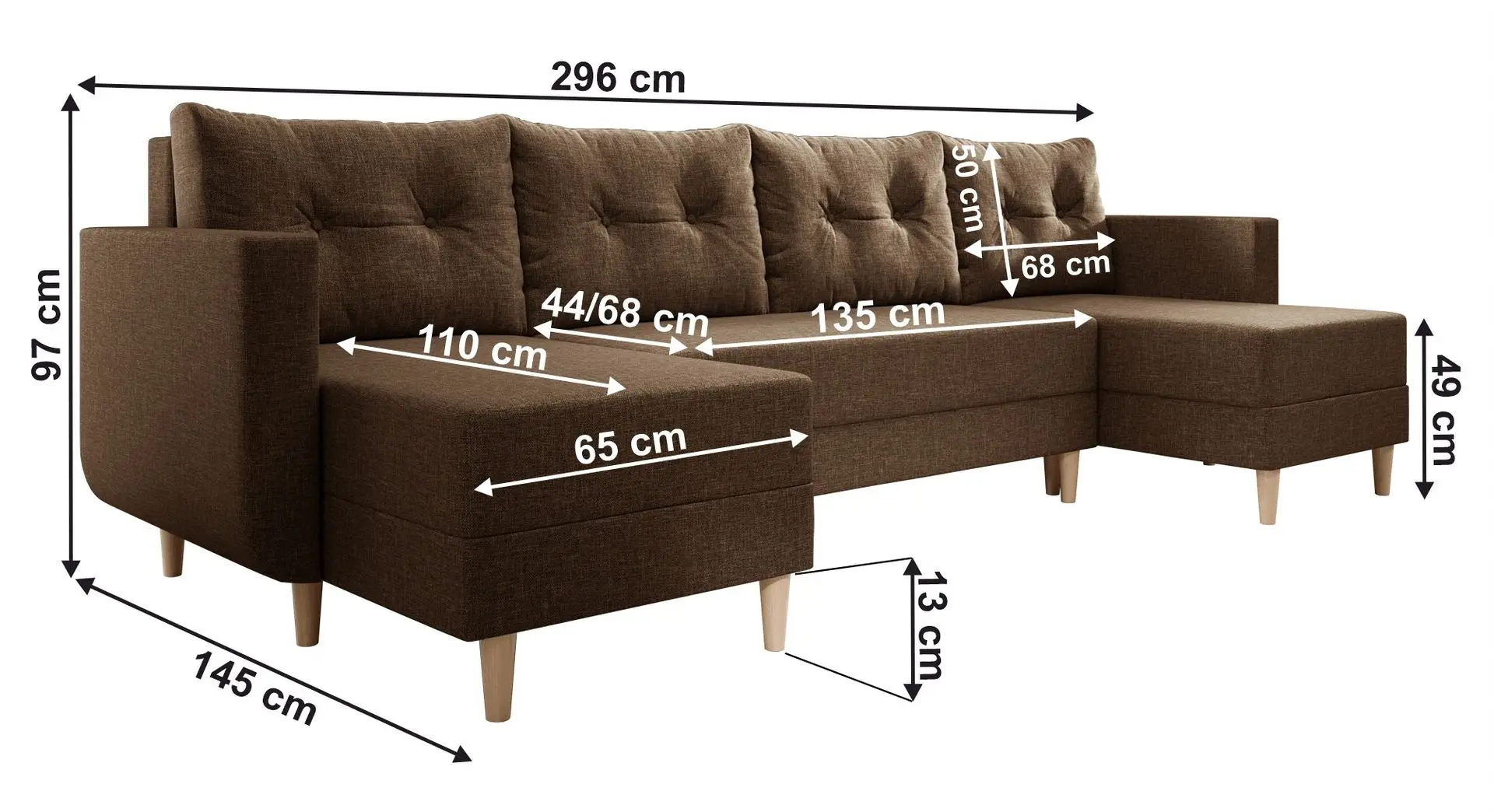 Canapea in forma de U Tempo Kondela Beny U (Brown) - 5