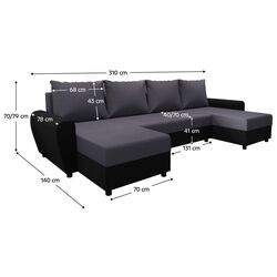 Canapea in forma de U Tempo Kondela Dakar (Grey/Black) Thumb
