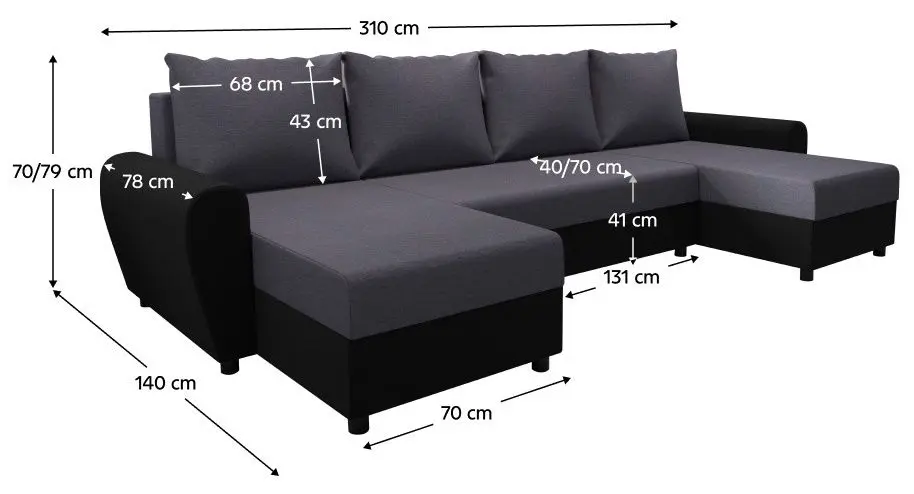 Canapea in forma de U Tempo Kondela Dakar (Grey/Black) - 3