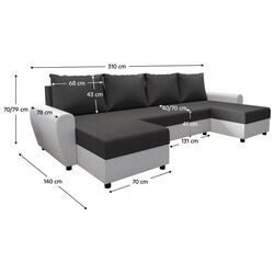 Canapea in forma de U Tempo Kondela Dakar (Grey/White) Thumb