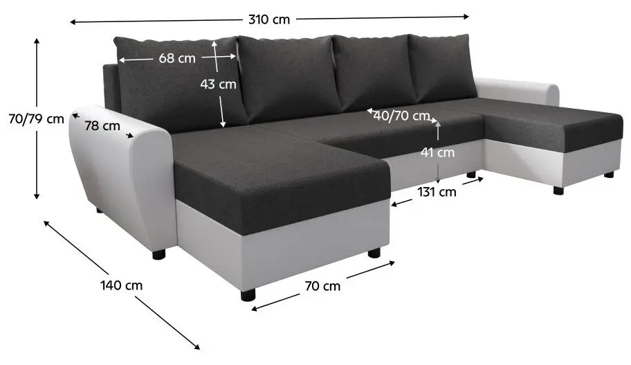 Canapea in forma de U Tempo Kondela Dakar (Grey/White) - 2