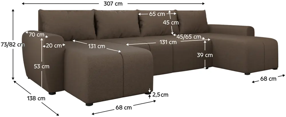Canapea in forma de U Tempo Kondela Delin U Uni (Brown)