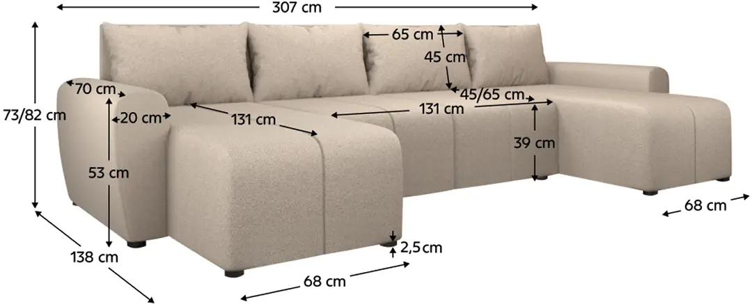 Canapea in forma de U Tempo Kondela Delin U Uni Soro 21 (Beige)