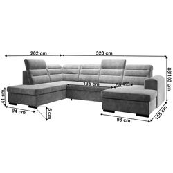 Диван П-образный Tempo Kondela Kloudy U Left (Dark Gray) Thumb