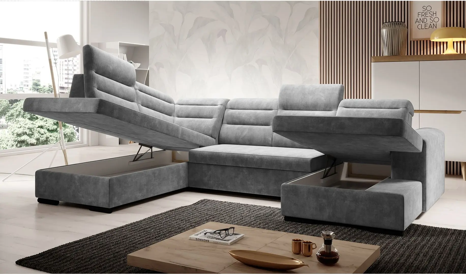 Диван П-образный Tempo Kondela Kloudy U Left (Dark Gray)