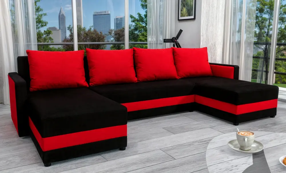 Диван П-образный Tempo Kondela Paulita U Alova 04/U Alova 46 (Black/Red)