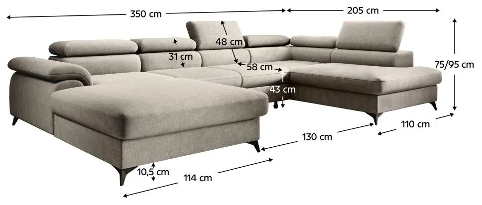 Canapea in forma de U Tempo Kondela Poly Roh Right (Beige)