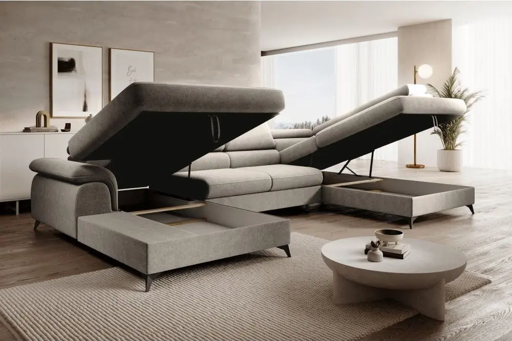 Canapea in forma de U Tempo Kondela Poly Roh Right (Beige)