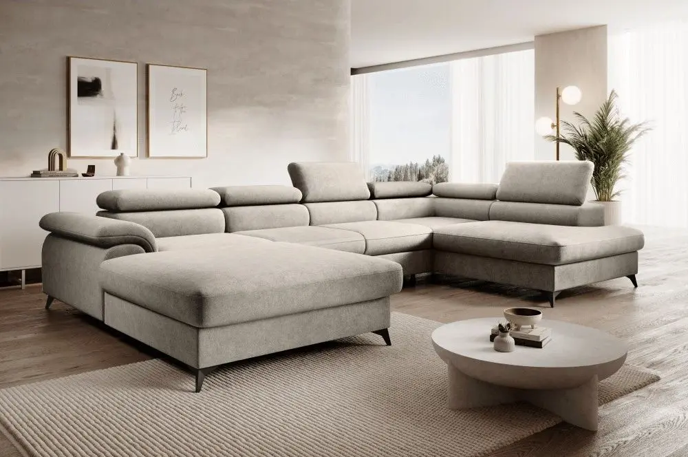 Canapea in forma de U Tempo Kondela Poly Roh Right (Beige)