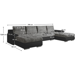 Canapea in forma de U Tempo Kondela Tolita U Uni (Black/Gray) Thumb