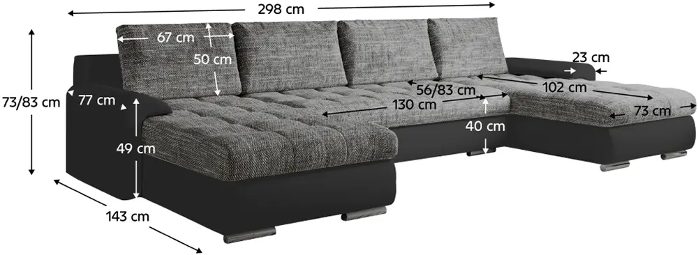 Canapea in forma de U Tempo Kondela Tolita U Uni (Black/Gray)