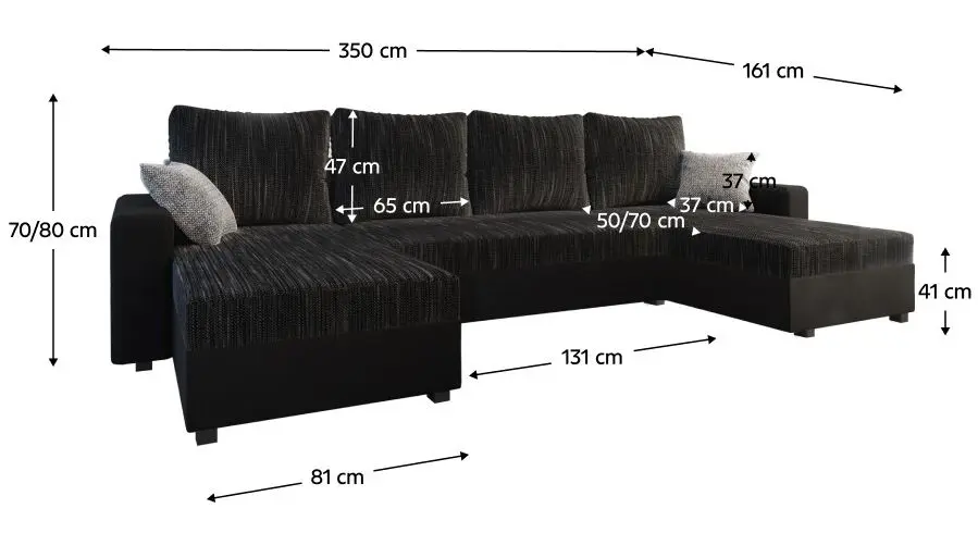 Canapea in forma de U Tempo Kondela Tripolis U (Black/Gray)