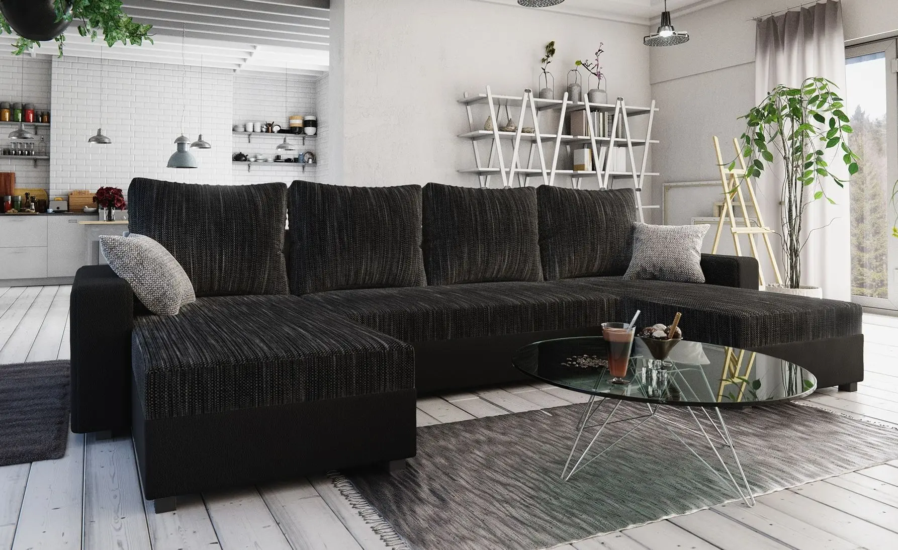 Canapea in forma de U Tempo Kondela Tripolis U (Black/Gray)