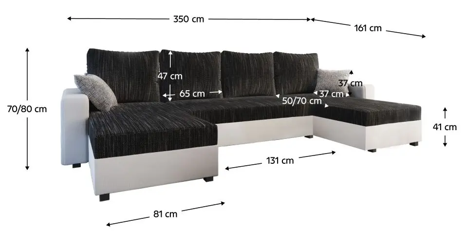 Canapea in forma de U Tempo Kondela Tripolis U (Black/White/Gray)