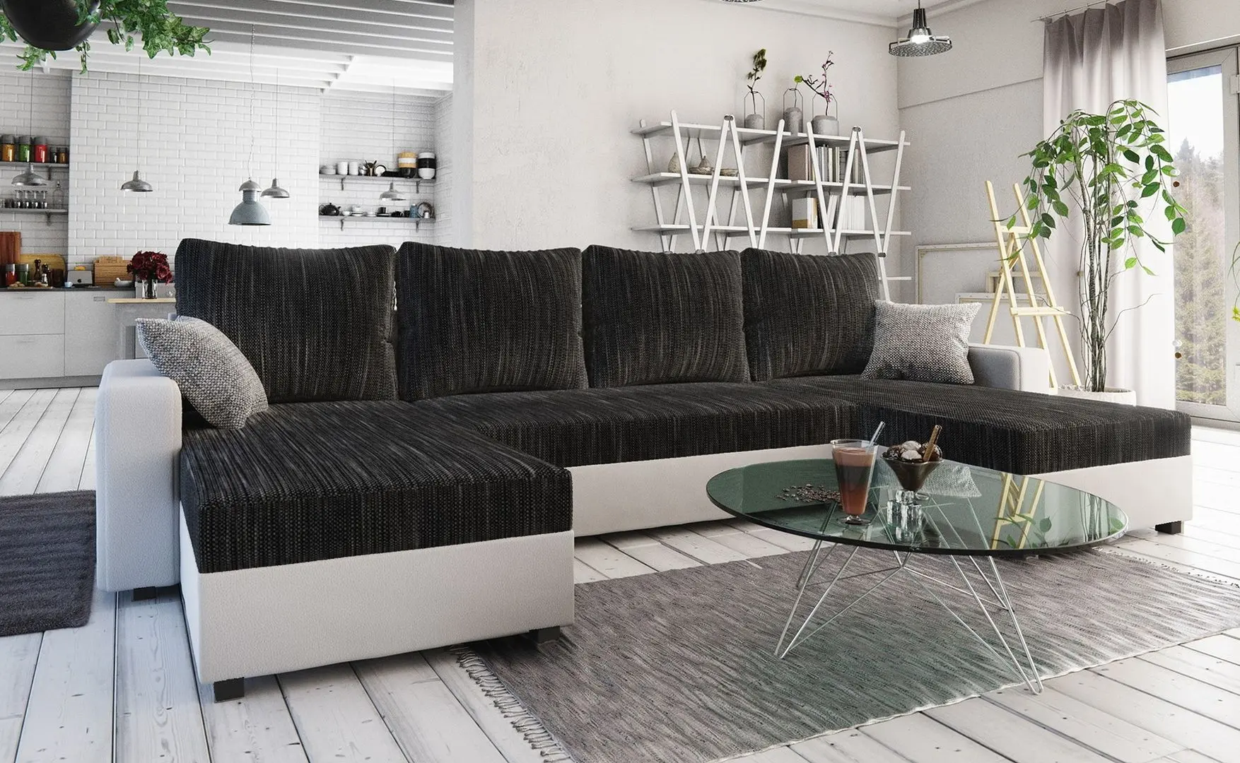 Canapea in forma de U Tempo Kondela Tripolis U (Black/White/Gray)