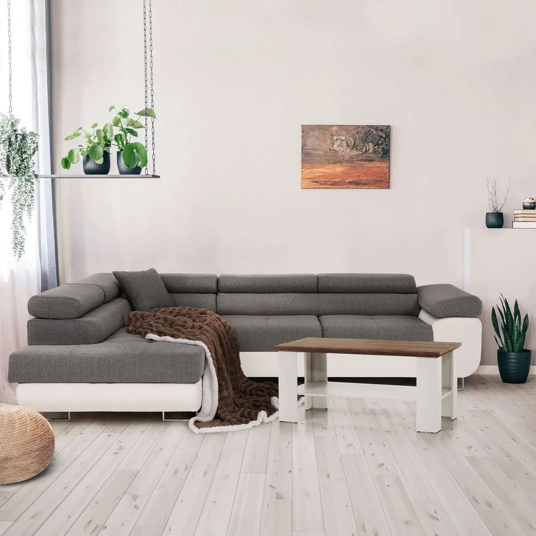 Canapea de colt extensibila Tempo Kondela Amareto Left (White/Gray)