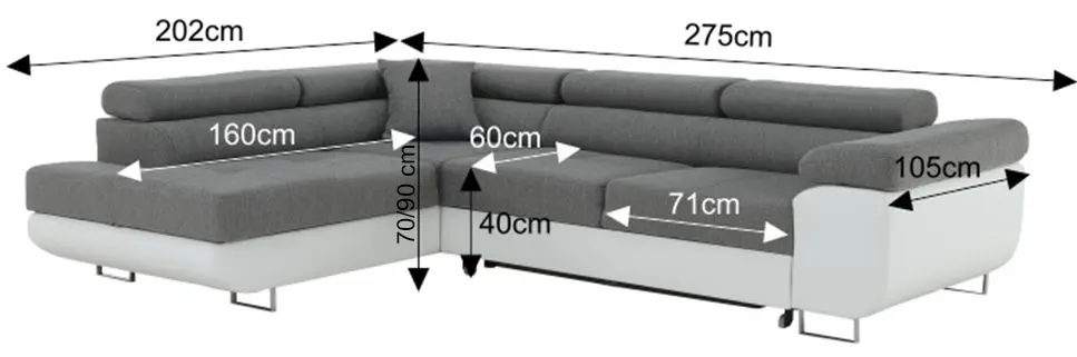 Canapea de colt extensibila Tempo Kondela Amareto Left (White/Gray)