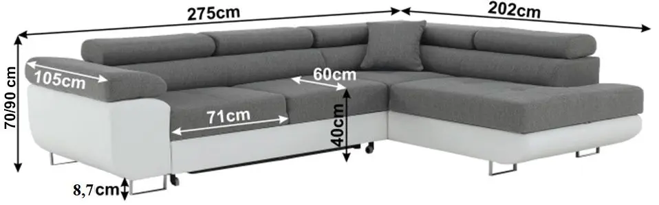Canapea de colt extensibila Tempo Kondela Amareto Right (White/Gray)