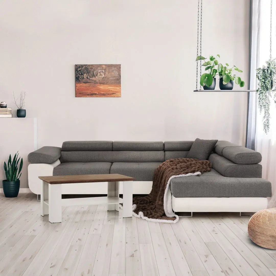 Canapea de colt extensibila Tempo Kondela Amareto Right (White/Gray)