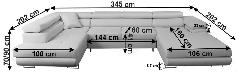 Диван угловой раскладной Tempo Kondela Amareto U Left (Light Gray) - 5