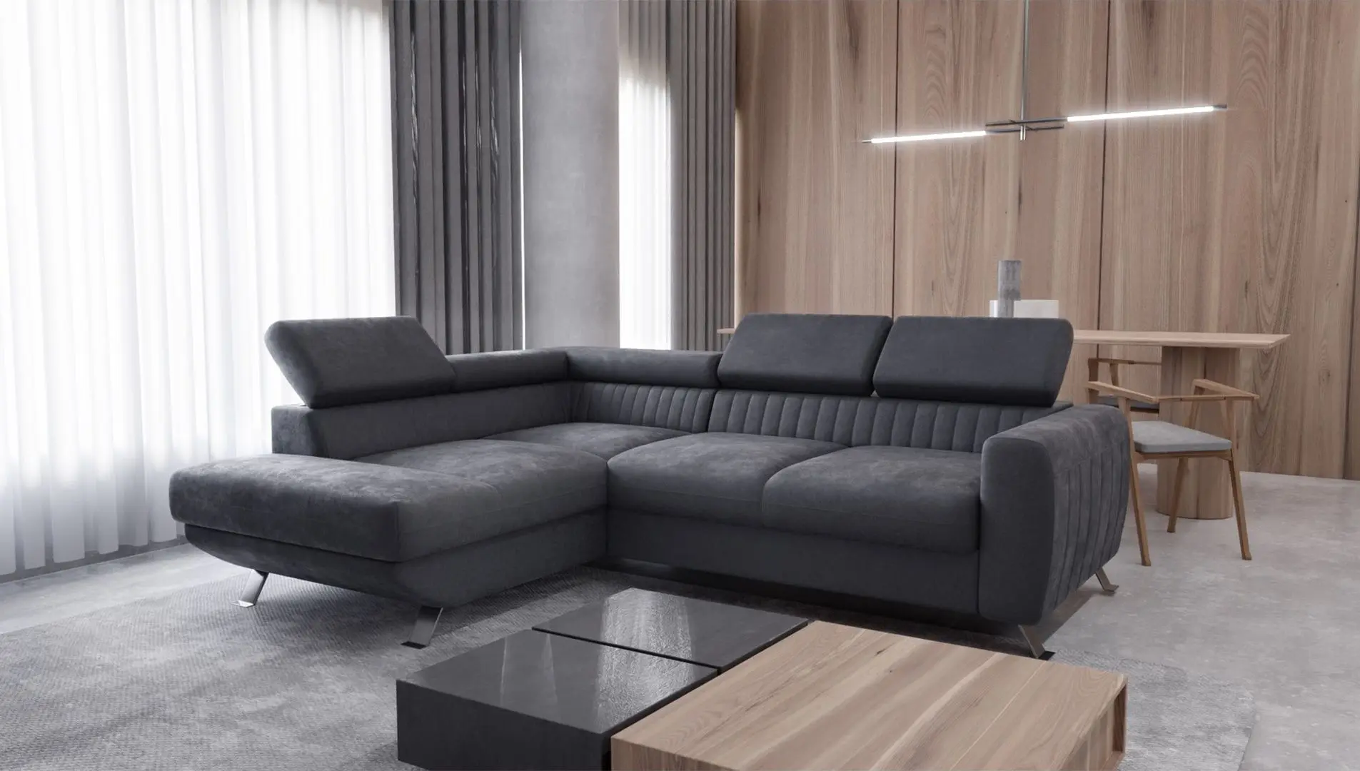 Диван угловой раскладной Tempo Kondela Amura Roh Left (Dark Gray)