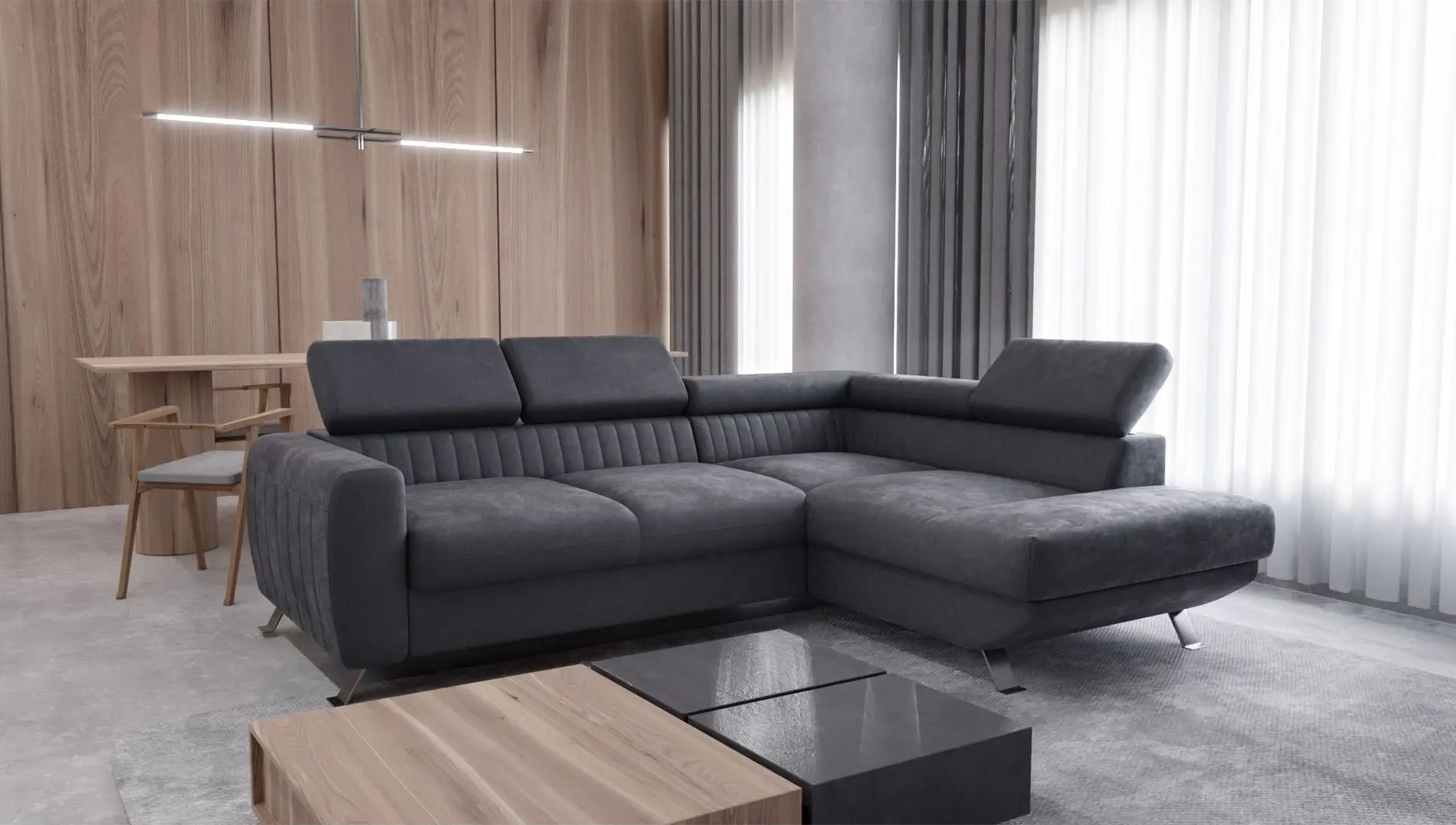 Canapea de colt extensibila Tempo Kondela Amura Roh Right (Dark Gray)