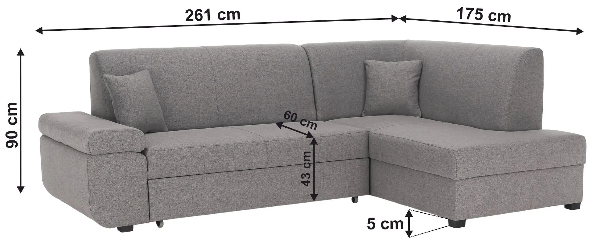 Canapea de colt extensibila Tempo Kondela Fosa Rog Right (Gray)