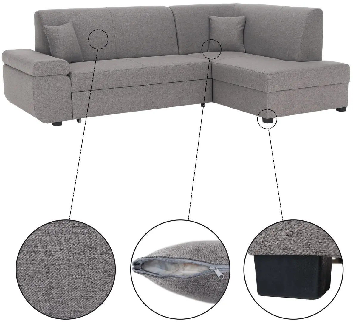 Canapea de colt extensibila Tempo Kondela Fosa Rog Right (Gray)