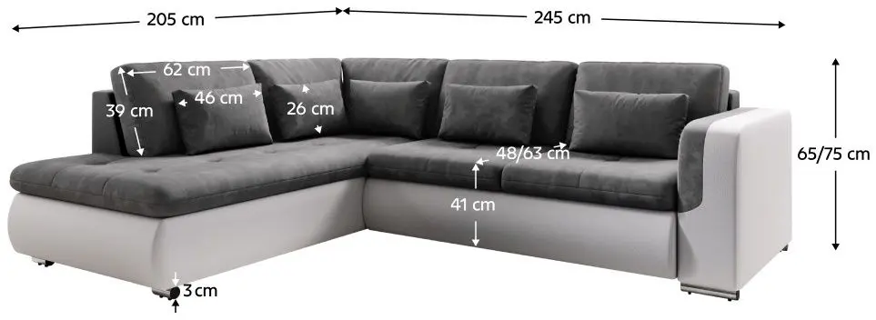 Canapea de colt extensibila Tempo Kondela Furud L Roh Left (White/Gray)