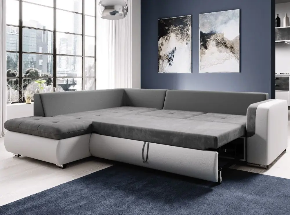 Canapea de colt extensibila Tempo Kondela Furud L Roh Left (White/Gray)