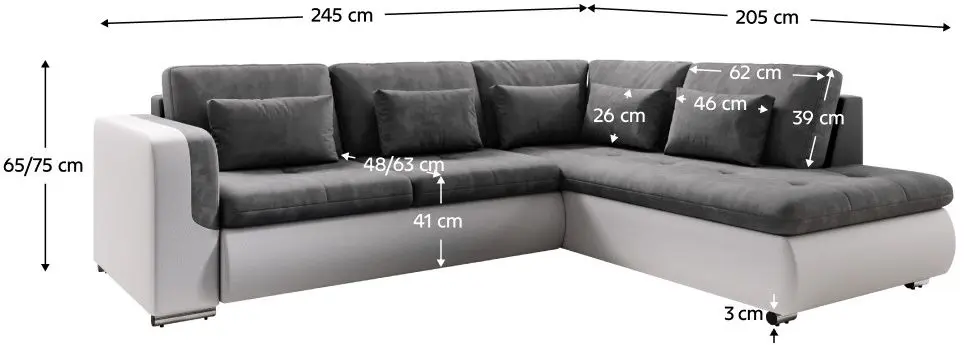 Canapea de colt extensibila Tempo Kondela Furud L Roh Right (White/Gray)
