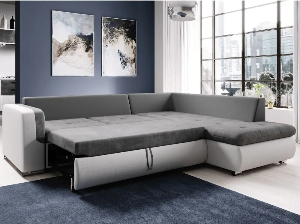 Canapea de colt extensibila Tempo Kondela Furud L Roh Right (White/Gray)