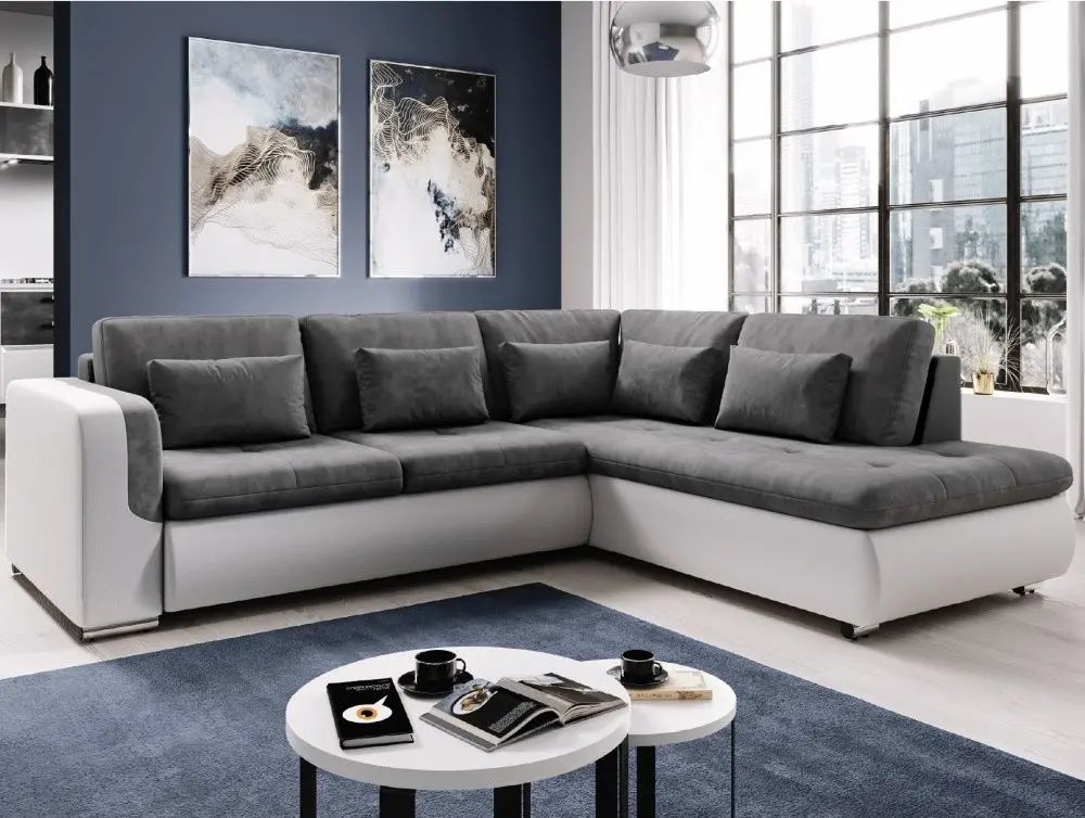 Canapea de colt extensibila Tempo Kondela Furud L Roh Right (White/Gray)