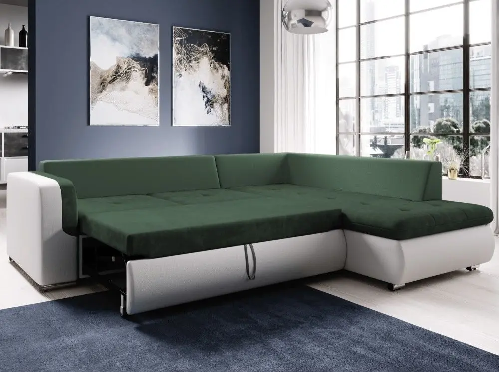 Canapea de colt extensibila Tempo Kondela Furud L Roh Right (White/Green)