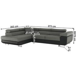 Canapea de colt extensibila Tempo Kondela Gelan Left (Black/Gray) Thumb