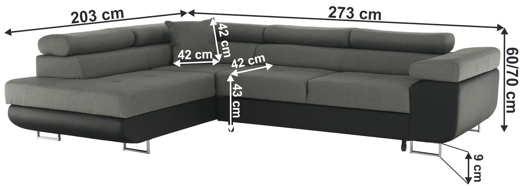 Canapea de colt extensibila Tempo Kondela Gelan Left (Black/Gray) - 6