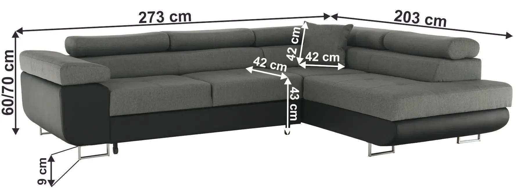 Canapea de colt extensibila Tempo Kondela Gelan Right (Black/Gray) - 5