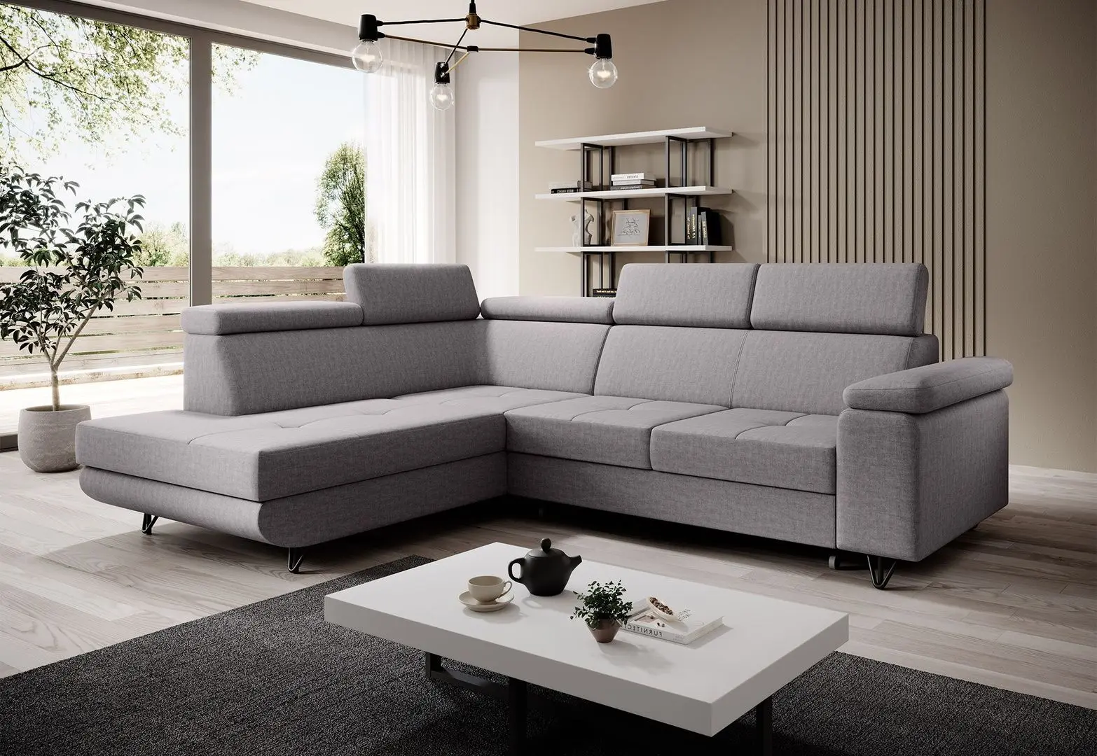 Canapea de colt extensibila Tempo Kondela Jogi Roh Left (Light Gray)