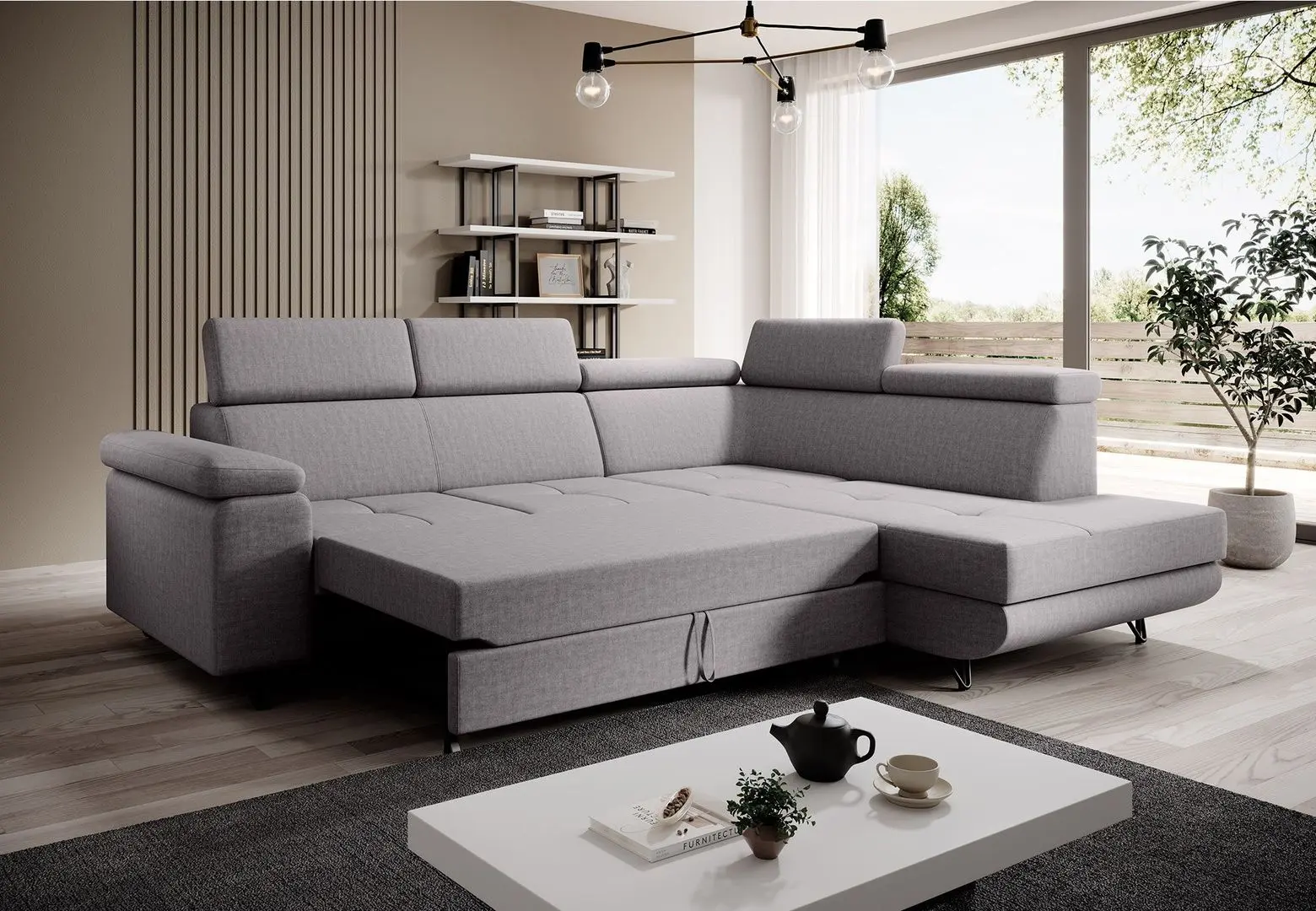 Canapea de colt extensibila Tempo Kondela Jogi Roh Right (Light Gray)