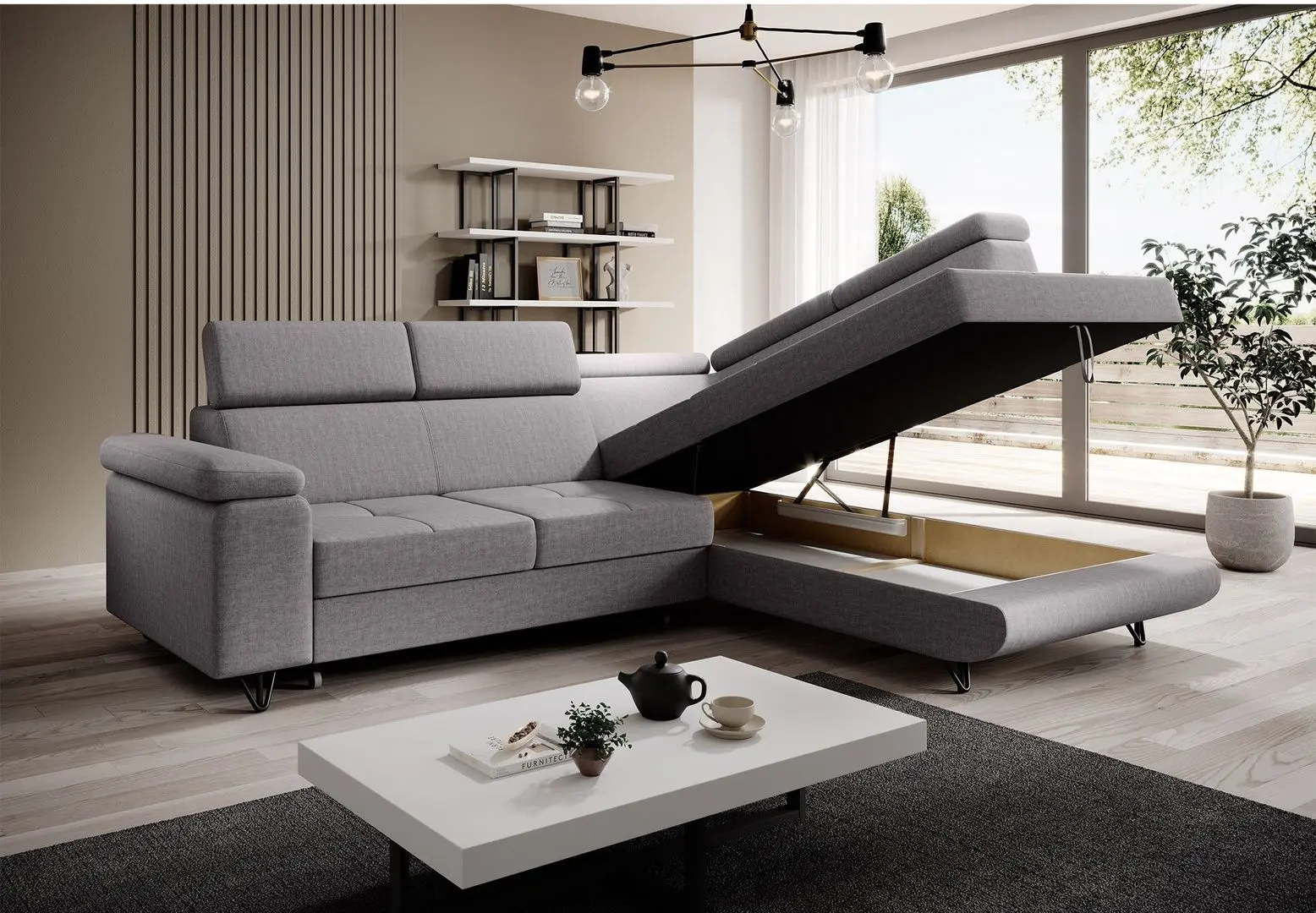 Canapea de colt extensibila Tempo Kondela Jogi Roh Right (Light Gray)