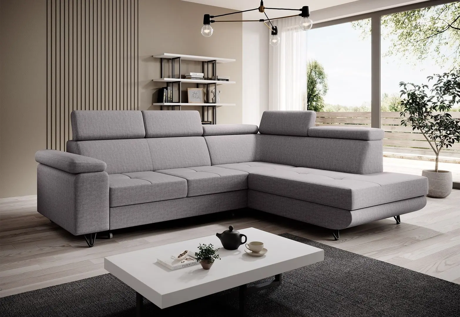 Canapea de colt extensibila Tempo Kondela Jogi Roh Right (Light Gray)