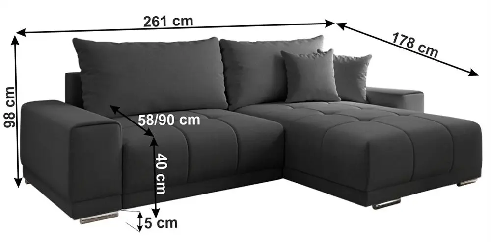 Canapea de colt extensibila Tempo Kondela Kevan (Dark Gray)