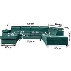 Canapea in forma de U Tempo Kondela Lamora U Left (Emerald) Thumb