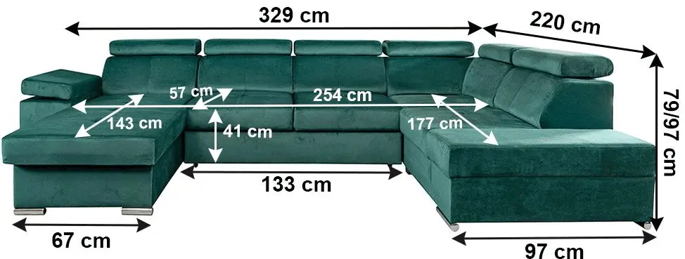 Canapea in forma de U Tempo Kondela Lamora U Left (Emerald)