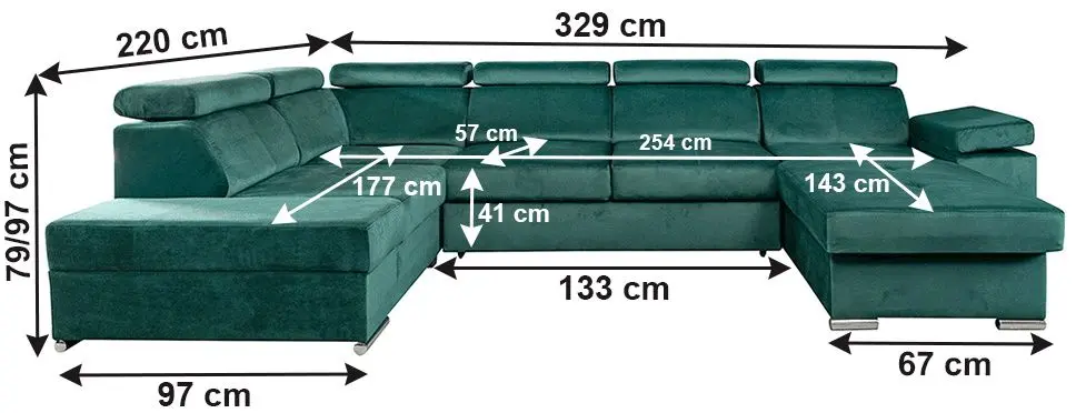Canapea in forma de U Tempo Kondela Lamora U Right (Emerald)