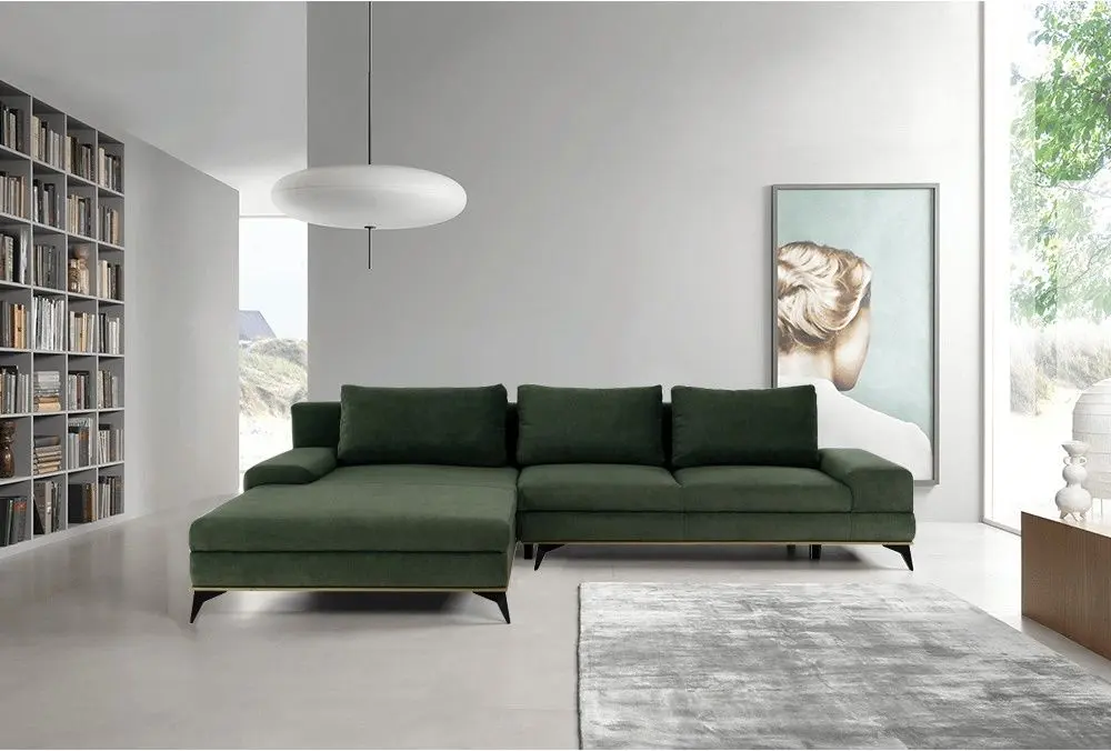 Canapea de colt extensibila Tempo Kondela Selby Left (Dark Green)
