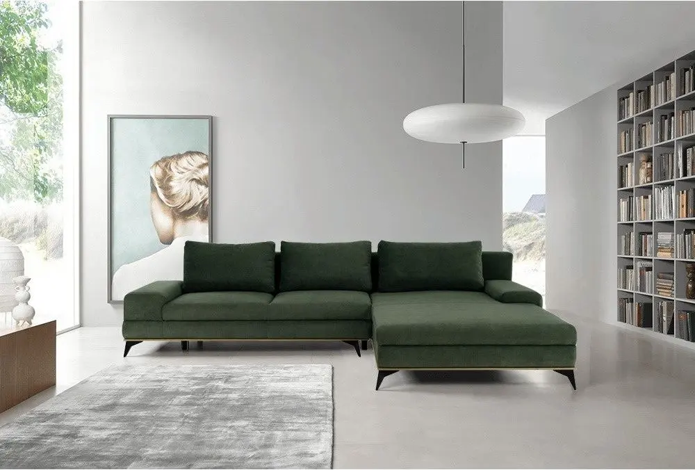 Canapea de colt extensibila Tempo Kondela Selby Right (Dark Green)